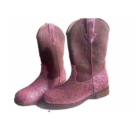 Toddler Motosha brown and pink glittery cowboy boots, size 12. - Picture 3 of 6